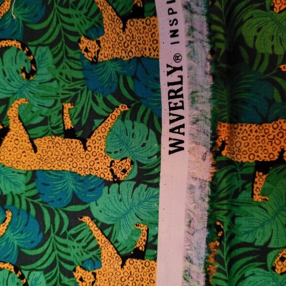 Leopards on Green Tropical Print Background 1 Yard by 44" Wide - Waverly - Picture 2 of 2